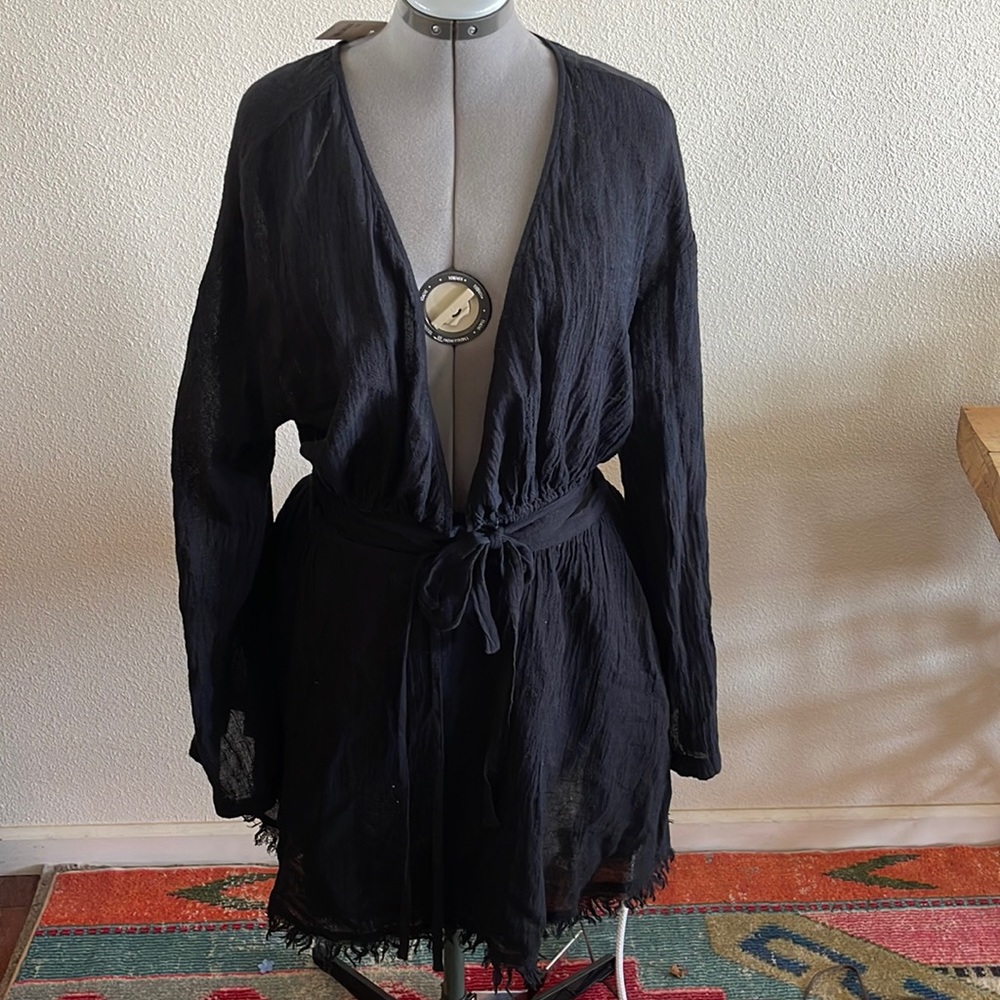 NWT Two piece Free People Black Deconstructed XL both wrap around tie close $180